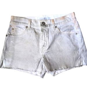 7 For All Mankind Silver Metallic White Denim Shorts‎  Size 24